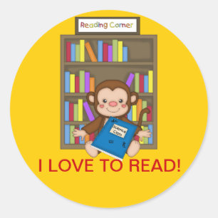 Cute Monkey Back to School Reading Classic Round Sticker