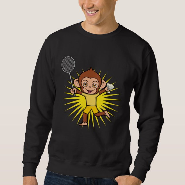 Cute Monkey Badminton Player Ape Hobby Sports Sweatshirt (Front)