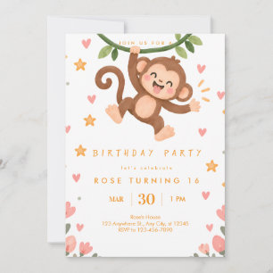 Cute Monkey Birthday Invitation