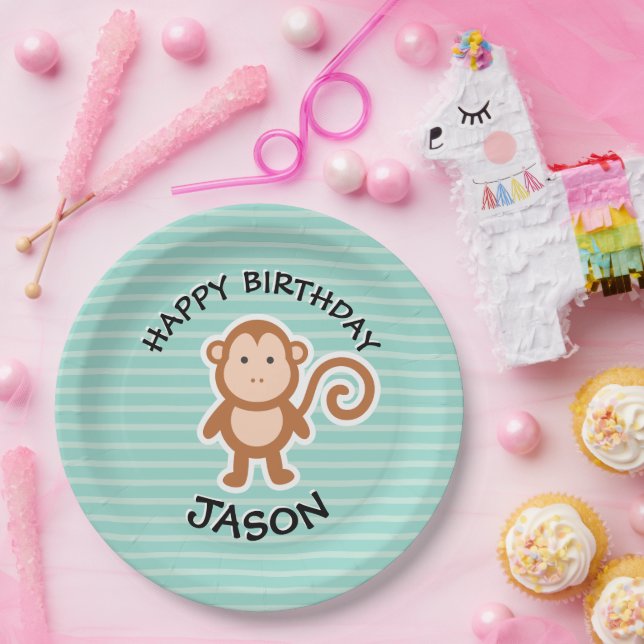 Cute Monkey Birthday Party Animals Paper Plate (Party)