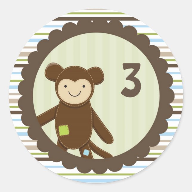 Cute Monkey Birthday Sticker (Front)