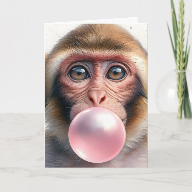 Cute Monkey Blowing Bubbles Bubble Gum Blank  Card (Front)