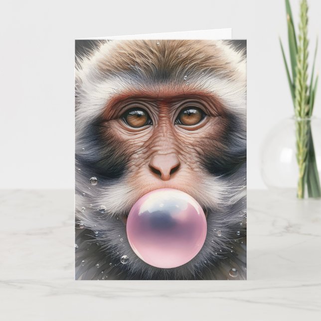 Cute Monkey Blowing Bubbles Bubble Gum Blank Card (Front)
