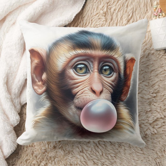 Cute Monkey Blowing Bubbles Bubble Gum Cushion (Blanket)