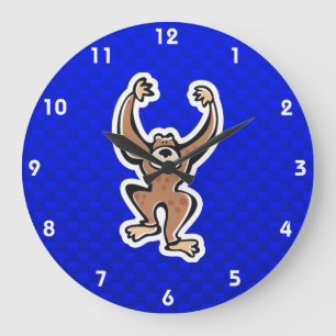 Cute Monkey; Blue Large Clock