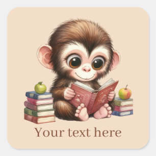 Cute monkey book lovers add text  square sticker