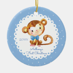 Cute Monkey Boy Baby's First Christmas Ornament