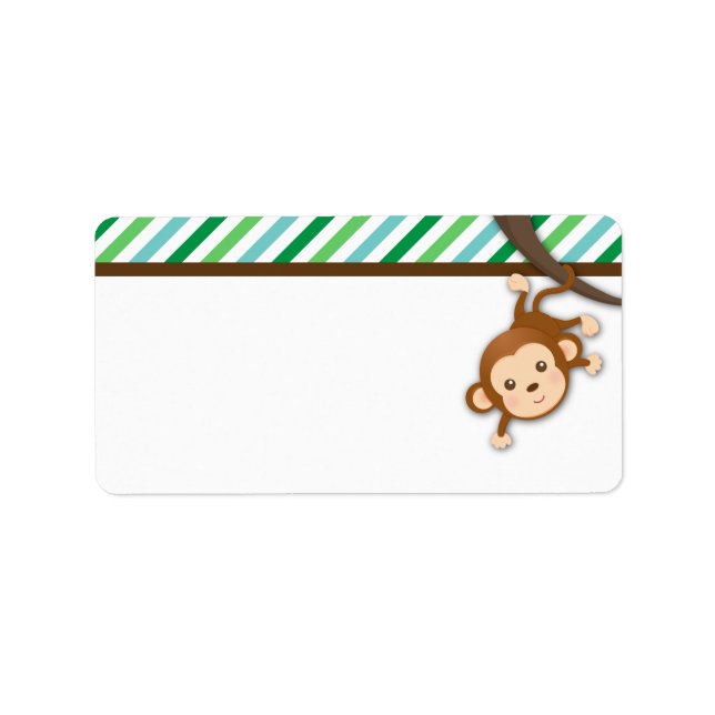 Cute Monkey Boy Jungle Safari Birthday Baby Shower Label (Front)