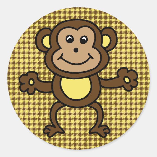 cute monkey card classic round sticker (Front)