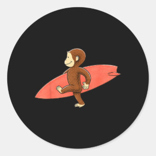 Cute Monkey Carrying Surfboard Beach Summer Classic Round Sticker