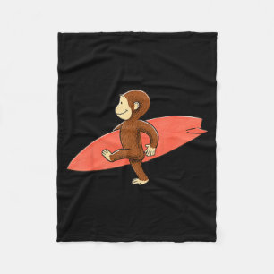Cute Monkey Carrying Surfboard Beach Summer Fleece Blanket