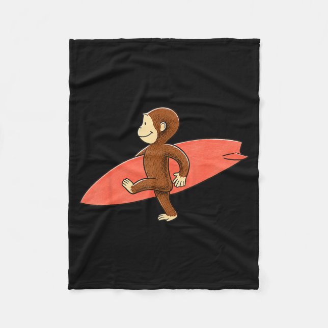 Cute Monkey Carrying Surfboard Beach Summer Fleece Blanket (Front)