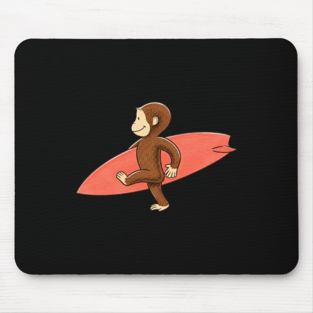 Cute Monkey Carrying Surfboard Beach Summer Mouse Pad (Front)