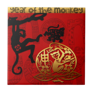Cute Monkey Chinese Year Zodiac Birthday Tile