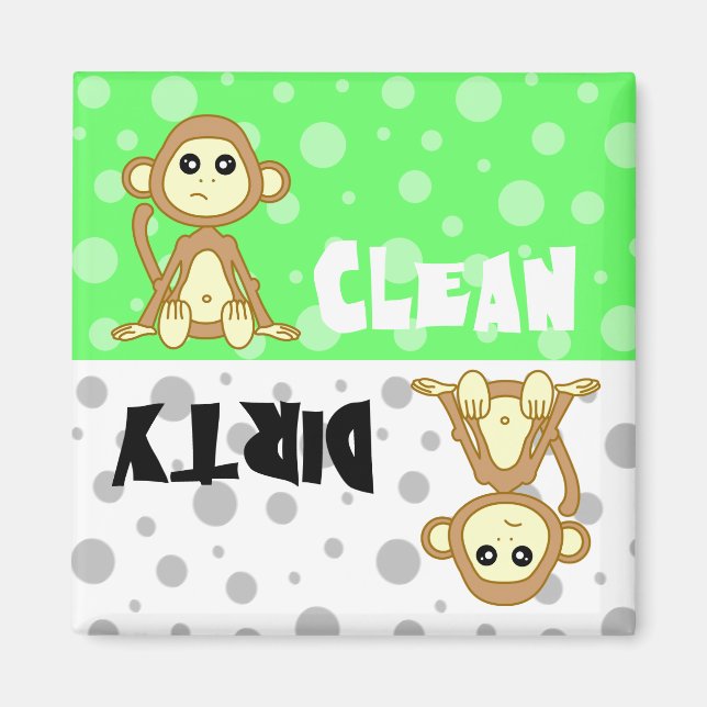 Cute Monkey Clean / Dirty Dishwasher Magnet (Front)