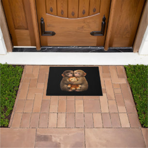 Cute Monkey Couple Hugging Monkey Punch Plush Art Doormat