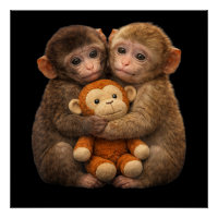 Cute Monkey Couple Hugging Monkey Punch Plush Art
