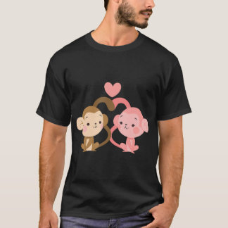 Cute Monkey Couple Valentine'S Day 	 For Girls Boy T-Shirt