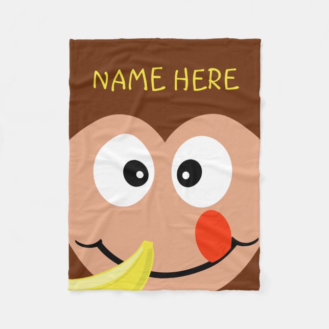 Cute Monkey Custom Name Kids Zoo Animals Fleece Blanket (Front)