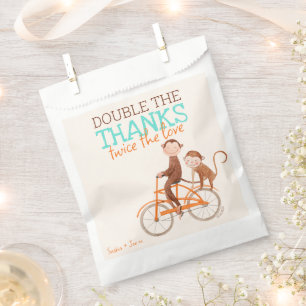 Cute Monkey Double Trouble Twins Baby Shower  Favour Bag