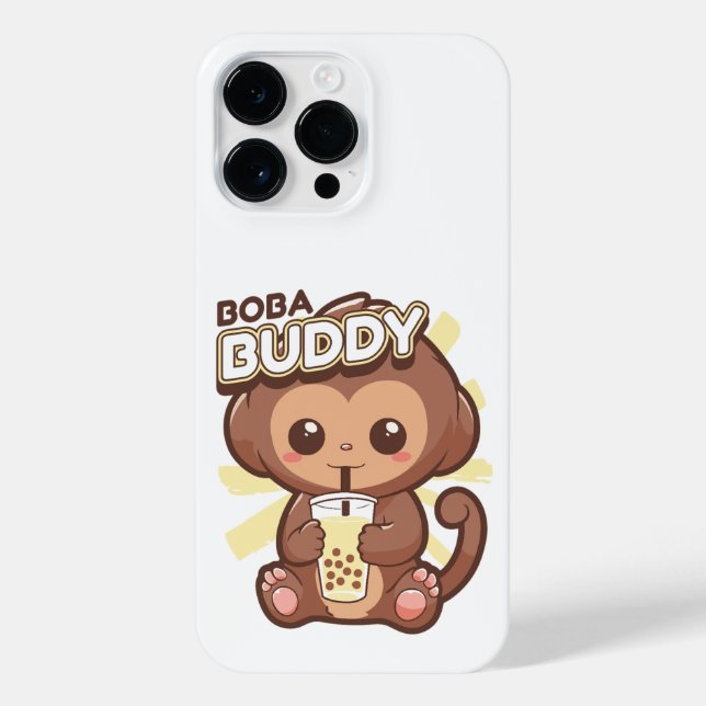 CUTE MONKEY DRINKING BOBA TEA  iPhone CASE (Back)