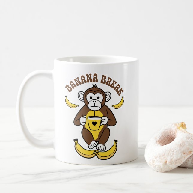 Cute Monkey Drinking Coffee - Banana Break Mug (With Donut)