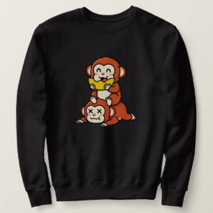 Cute Monkey Eating Watermelon Funny Stack Art Sweatshirt