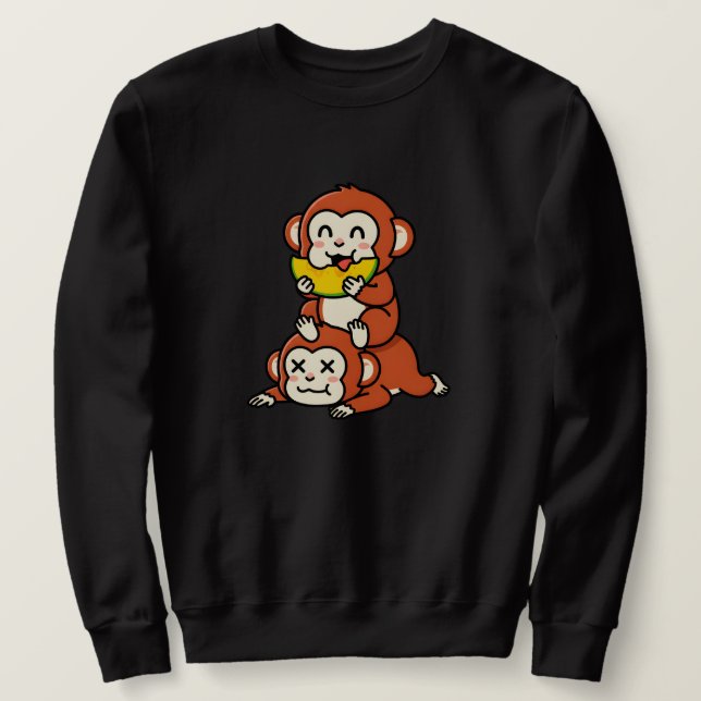 Cute Monkey Eating Watermelon Funny Stack Art Sweatshirt (Design Front)