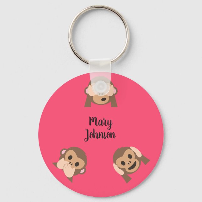 Cute Monkey Emojis Key Ring (Front)