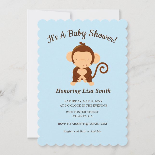Cute Monkey Floral Baby Shower Invitation (Front)