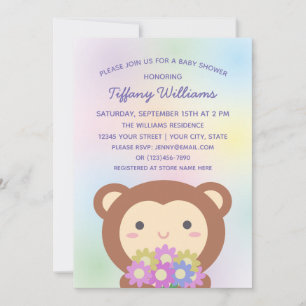 Cute Monkey & Flowers Gender Neutral Baby Shower Invitation