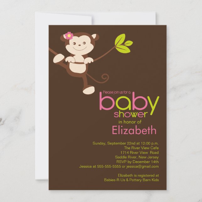 Cute Monkey Girl Baby Shower Invitation (Front)