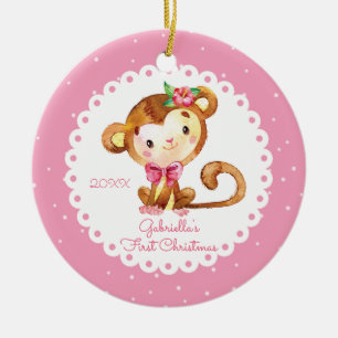 Cute Monkey Girl Baby's First Christmas Ornament