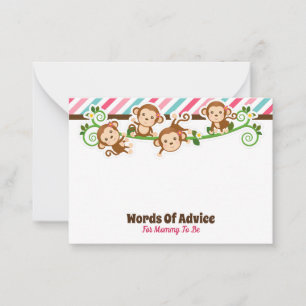 Cute Monkey Girl Jungle Advice Cards Baby Shower
