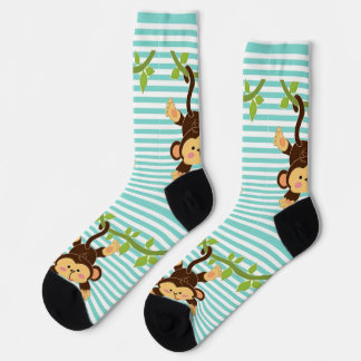 Cute Monkey Hanging on a Vine Striped Socks
