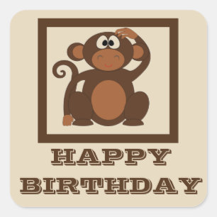 Cute Monkey Happy Birthday Square Sticker