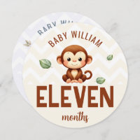 Cute Monkey Hippo 11-12 Months Baby Milestone Sign