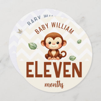 Cute Monkey Hippo 11-12 Months Baby Milestone Sign