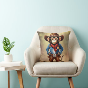 Cute monkey in a cowboy costume cushion