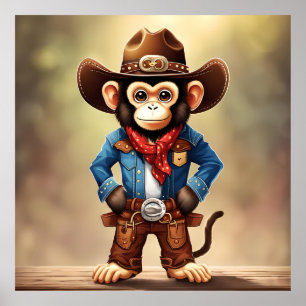 Cute monkey in a cowboy costume poster