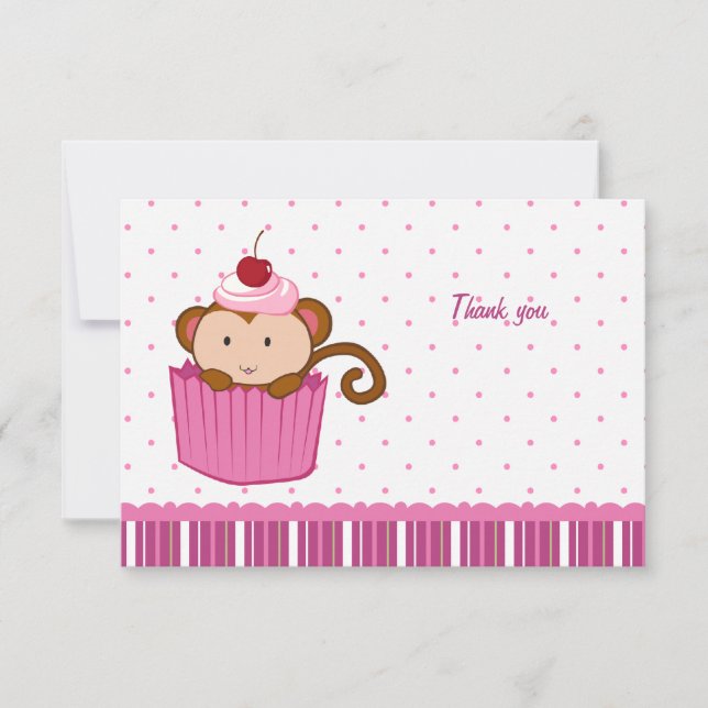 Cute monkey in a cupcake flat thank you card (Front)