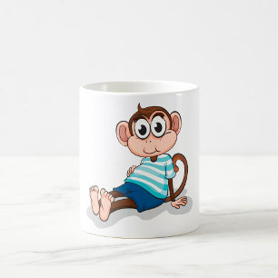 Cute Monkey in Blue Striped Shirt and Shorts Coffee Mug