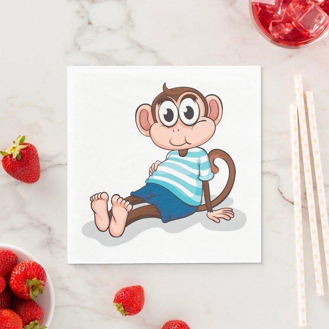 Cute Monkey in Blue Striped Shirt and Shorts Napkin (Creator Uploaded)