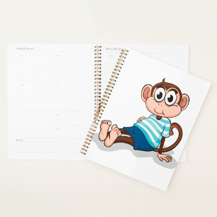 Cute Monkey in Blue Striped Shirt and Shorts Planner