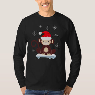 Cute monkey in the snow, merry christmas T-Shirt