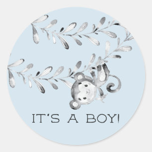 Cute Monkey It' a Boy Favour Sticker