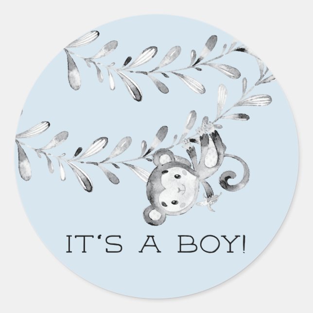 Cute Monkey It' a Boy Favour Sticker (Front)