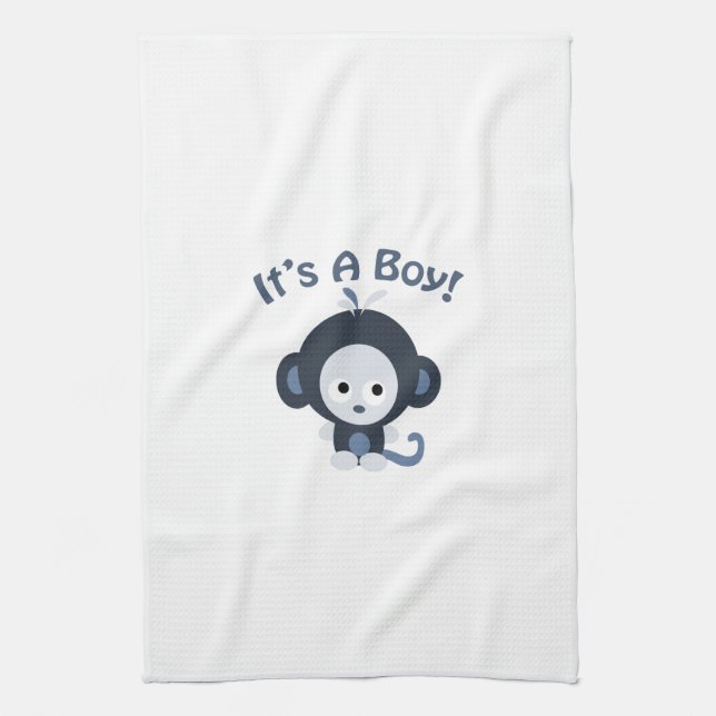 Cute Monkey - It's a boy! Tea Towel (Vertical)
