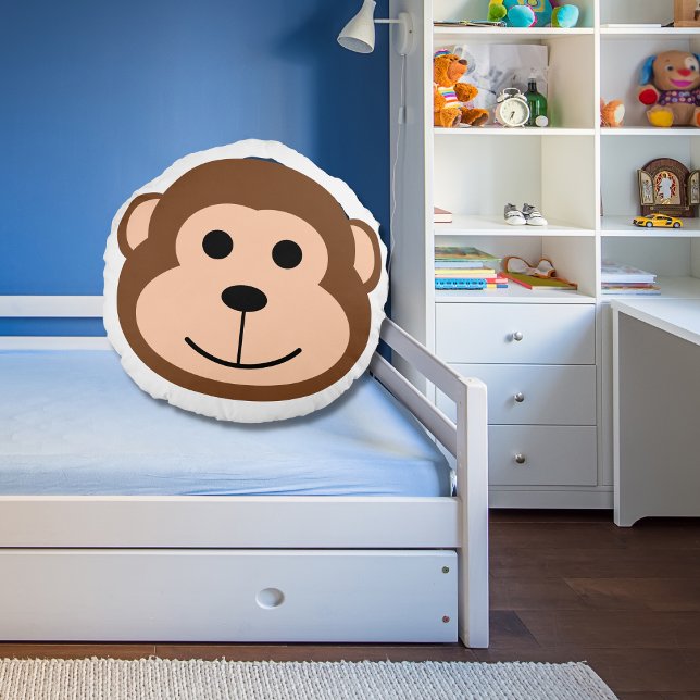 Cute Monkey Jungle Safari Animal Cartoon Round Cushion (Creator Uploaded)