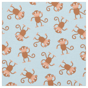 Cute Monkey Kids Baby Nursery Light Blue Fabric